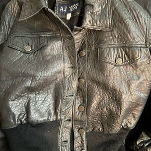 Armani Jeans Black Leather Bomber Jacket